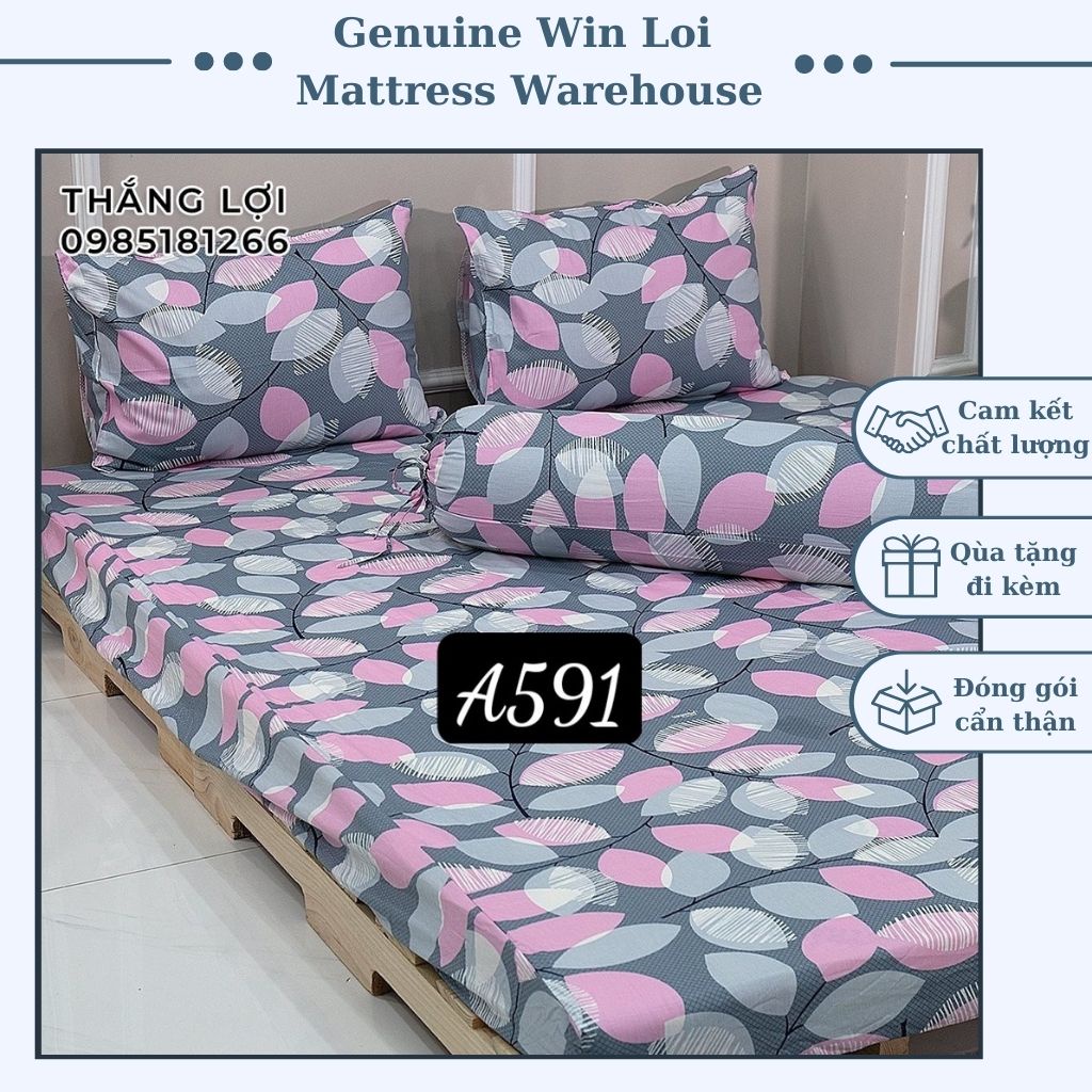 Drap Cotton Thắng lợi 100% chính hãng Mẫu A591 (4 món) [không bao gồm chăn (mền) vệ sinh dễ dàng bằng tay và máy