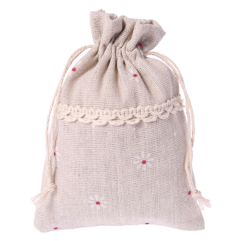 Túi Dây Rút Vải Lanh Cotton Đựng Kẹo Trang Sức Họa Tiết Giáng Sinh Giá Đỡ
