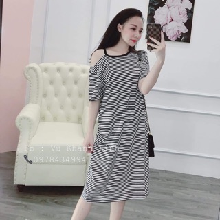 Váy kẻ xuông hở vai sz SML