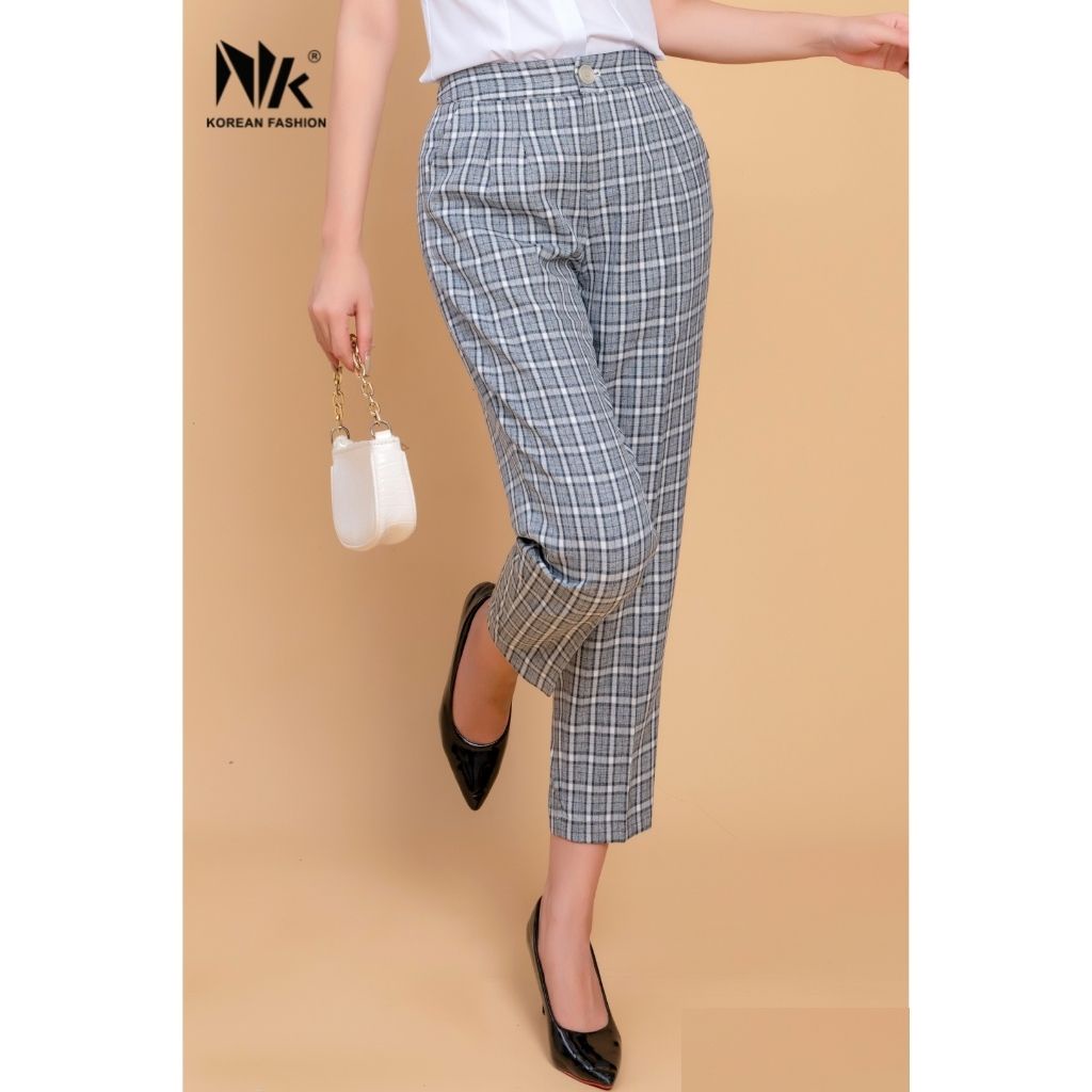 Quần Tây Nữ Công Sở NK Fashion Dáng Baggy Kẻ Caro, Chất Liệu Nhập Hàn Mềm Mịn, Chống Nhăn Xù NKQU2106007