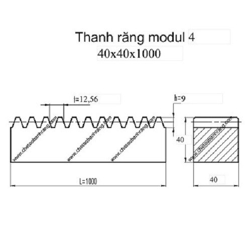 THANH RĂNG M4 40x40x1000  bước t=12,5