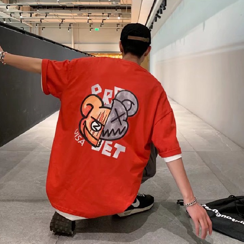 Áo Thun Tay Ngắn Dáng Rộng In Họa Tiết Phong Cách Hip Hop Đường Phố Hàn Quốc Thời Trang Mùa Hè Cho Nam Cỡ Lớn M-5XL