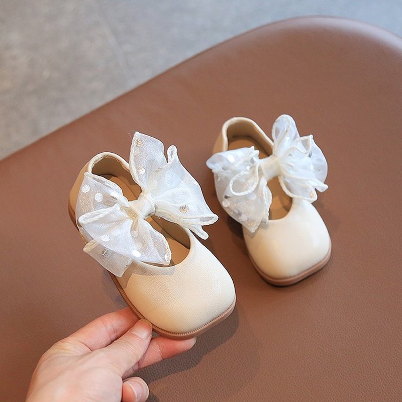Giày búp bê da đế mềm đính nơ họa tiết chấm bi dễ thương cho bé gái từ 1-8 tuổi