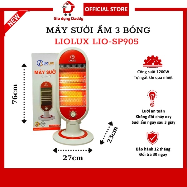 Máy sưởi ấm Liolux LIO-SP905 Công suất 1200W, An toàn cho da, Quạt sưởi ấm phòng ngủ mùa đông, Bảo hành 12 tháng