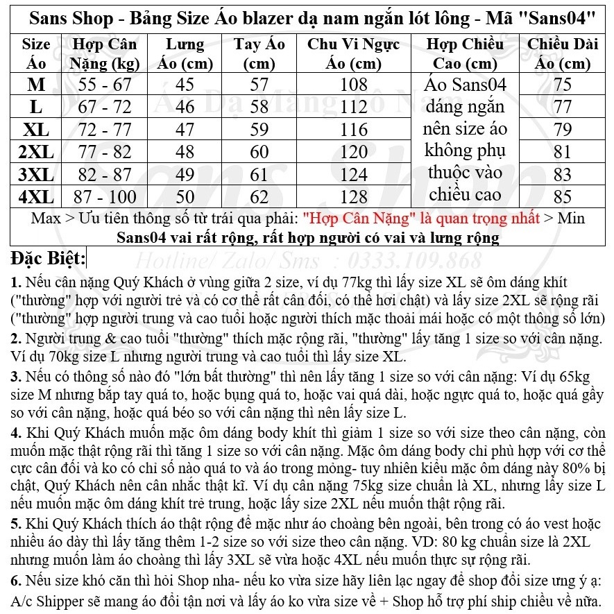 Áo khoác nam blazer dạ lót lông cừu Sans04 dáng ngắn dày mangto hàn quốc trần bông có big size lớn 3XL 4XL màu đen xám