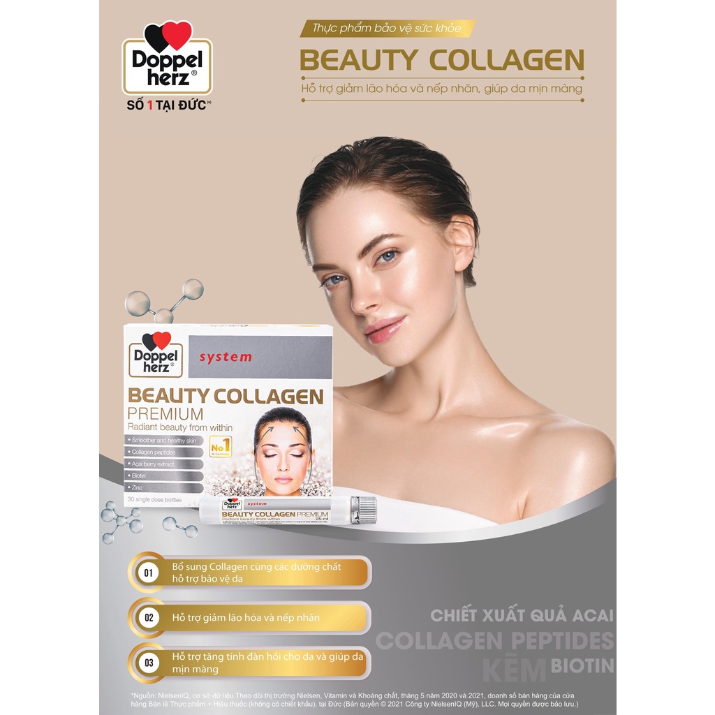 [TPCN Nhâp Khẩu] Collagen thuỷ phân chống lão hóa, đẹp da Doppelherz Beauty Collagen (Hộp 30 ống)