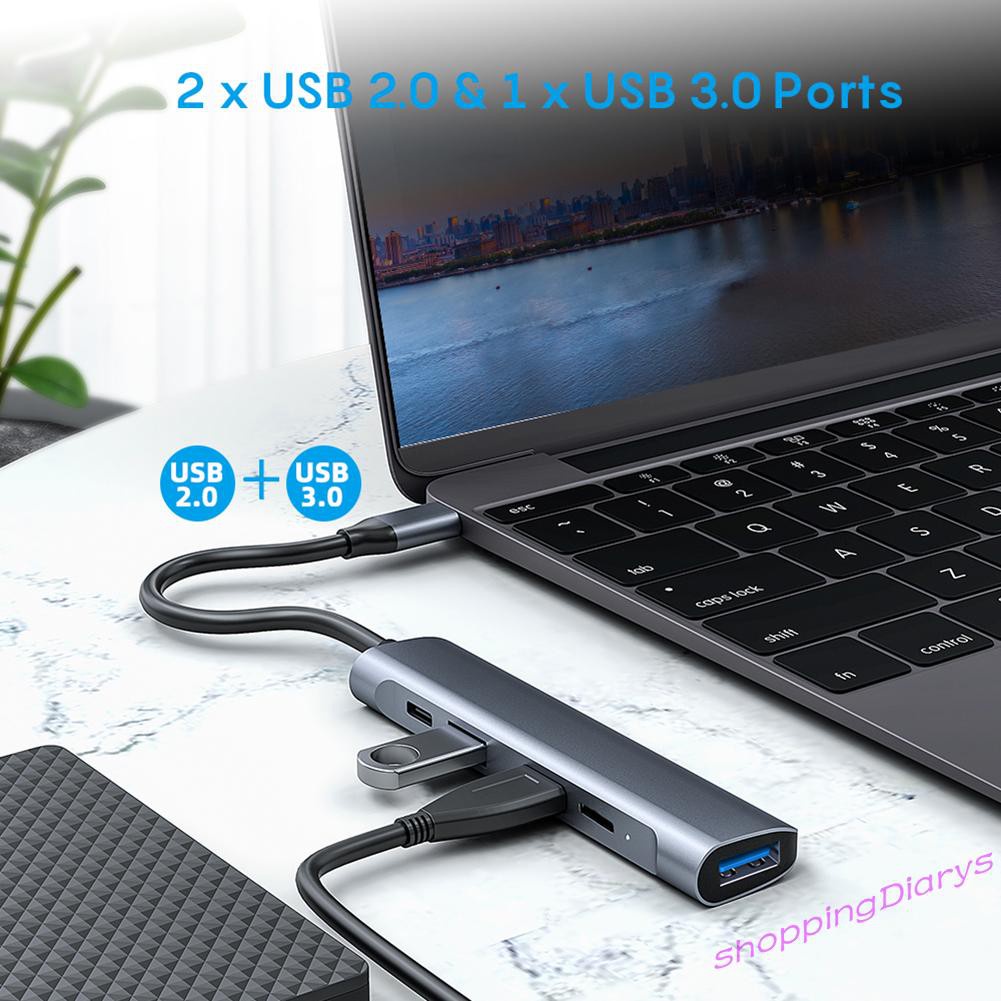 ✤Sh✤ 5 in 1 USB Hub Adapter USB 3.0 2.0 60W Type-C PD Docking Station for Laptop