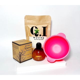 Combo 100gr sáp wax lông nóng, chén nấu sáp wax silicon, mỡ trăn triệt lông q.i waxing