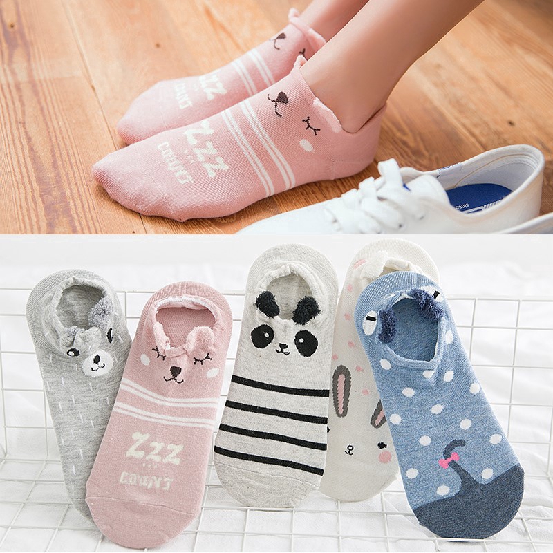 Vớ cotton cổ ngắn họa tiết hoạt hình 3D cho nữ