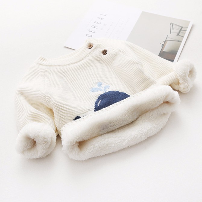 Áo len lót lông cho bé trai và gái, chất mềm mại, dày dặn, giữ ấm tốt cho bé, họa tiết cá voi xinh xắn | MA03