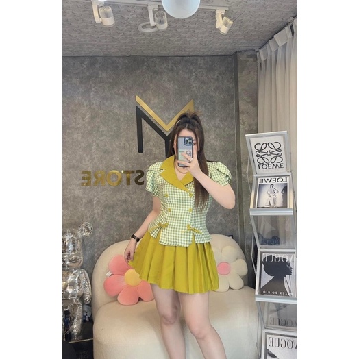 (SHOP BIGSIZE nữ 50kg đến 90kg ) set vest tay cánh sen + váy ngắn xếp ly SV 88