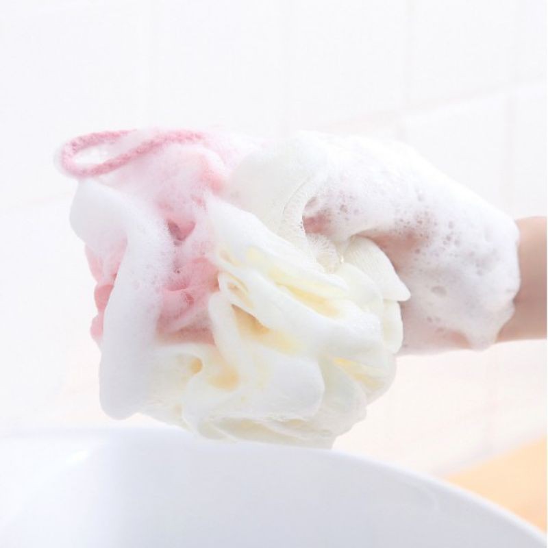 Bông tắm dài/ tròn cao cấp Hàn Quốc 2 màu pastel xinh xắn, lưới mềm