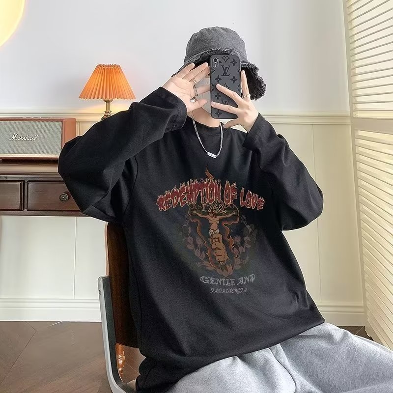 Áo Thun Tay Dài Dáng Rộng In Chữ Thoải Mái Thời Trang Cho Nam Và Nữ size M-5XL