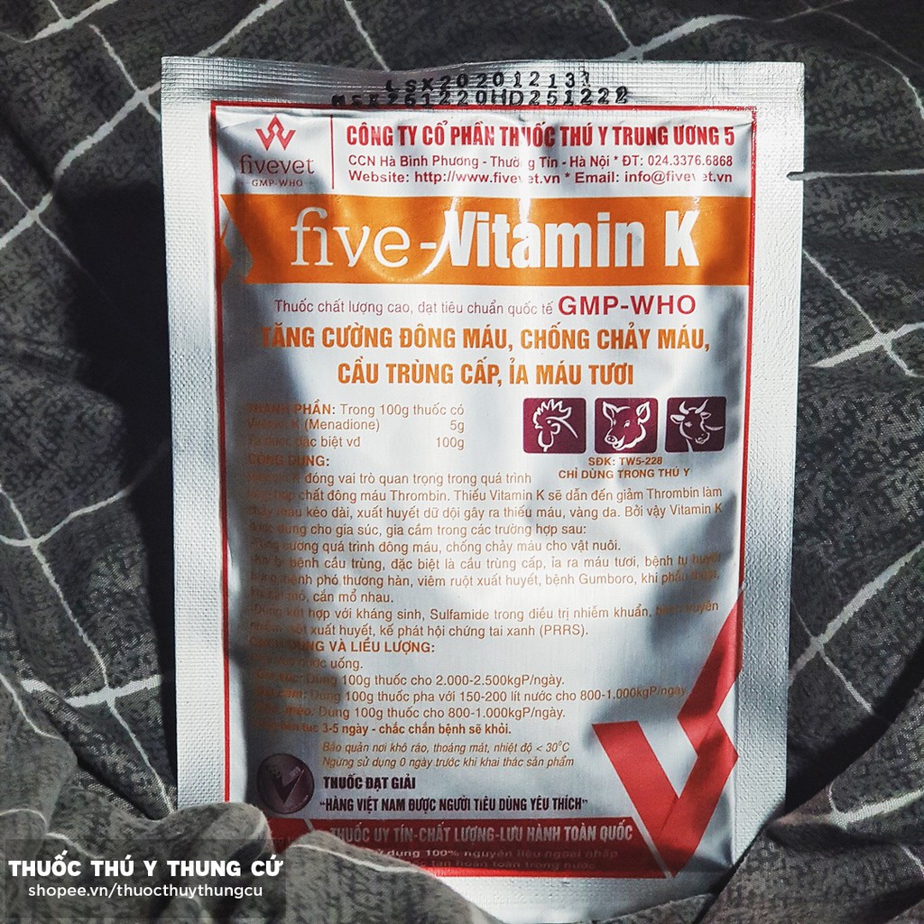 01 gói Vitamin K 100g dùng trong thú y
