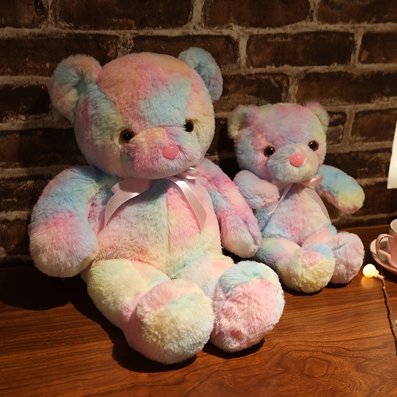 AIXINI ✨30/50CM Rainbow Creative Light Up LED Teddy Bear Stuffed Animals Plush Toy Colorful Glowing Christmas Gift for Kids Pillow