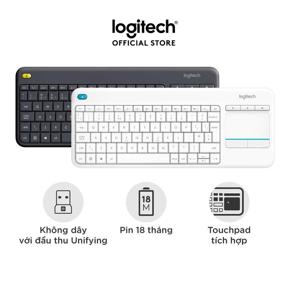 [Mã ELBMO55 giảm 12% tối đa 200K] Bàn phím không dây Logitech K400 Plus, có touchpad để kết nối PC - TV, Laptop/Tablets