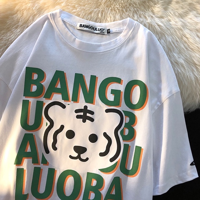 NUZIRO Áo thun  cổ tròn ngắn tay in hình 3 màu thời trang cho nữ