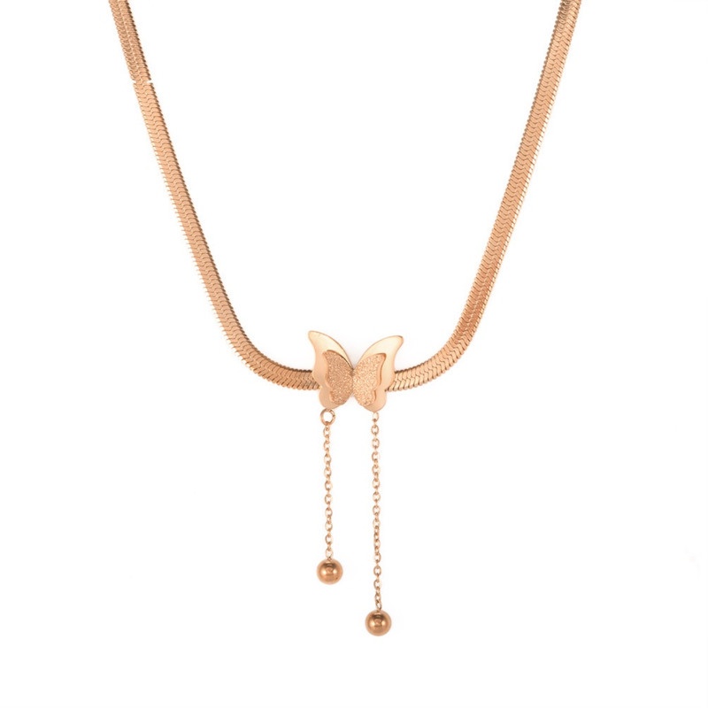 Vòng cổ Xương Rắn Bằng Titan Mạ Vàng Hình Bướm