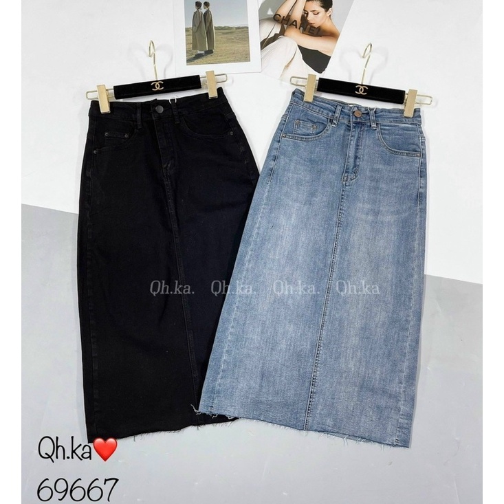 CHÂN VÁY JEANS DÀI TRƠN CẠP CAO QC L1 MS30178
