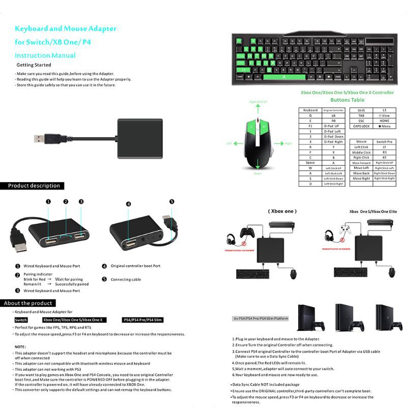 Đầu Chuyển Đổi Cho Bàn Phím Và Chuột Hsv Cho Xbox One / Ps4 / Switch