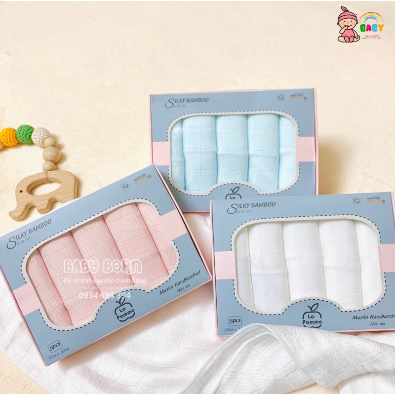 Lapomme - Set 5 khăn sữa sợi tre lụa cao cấp siêu mềm, mịn, kháng khuẩn, thấm hút