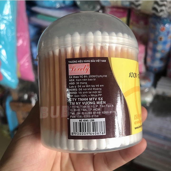 Tăm bông ráy tai Lovely đầu bông siêu thấm hút, mềm mịn hộp 200 que cao cấp