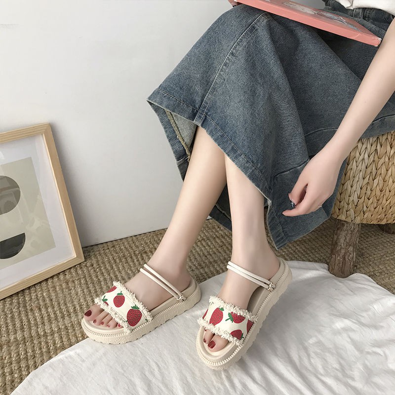 (Sẵn nhiều đôi) Sandal ulzzang đế cao in hoa quả( Ảnh thật ở cuối)