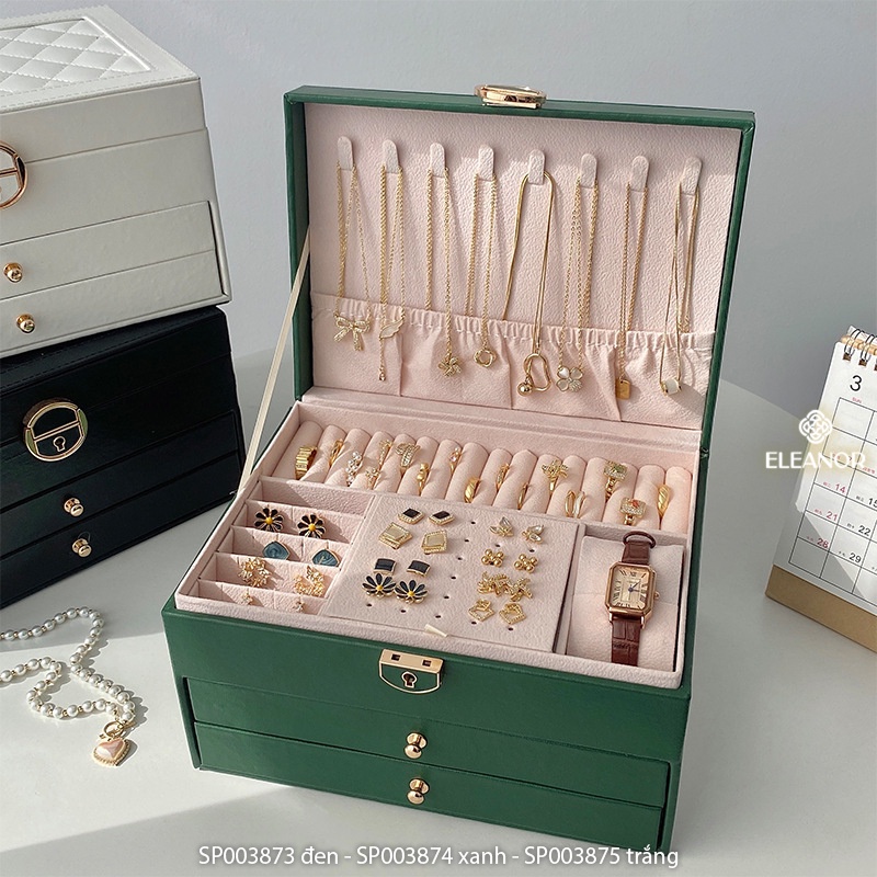 Hộp đựng trang sức Eleanor Accessories bọc da nhiều tầng có khóa phụ kiện trang sức cao cấp 3873