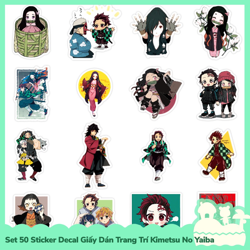 [Sẵn VN - NowShip] Set 50 Sticker Decal Dán Trang Trí Anime Manga Kimetsu No Yaiba Demon Slayer