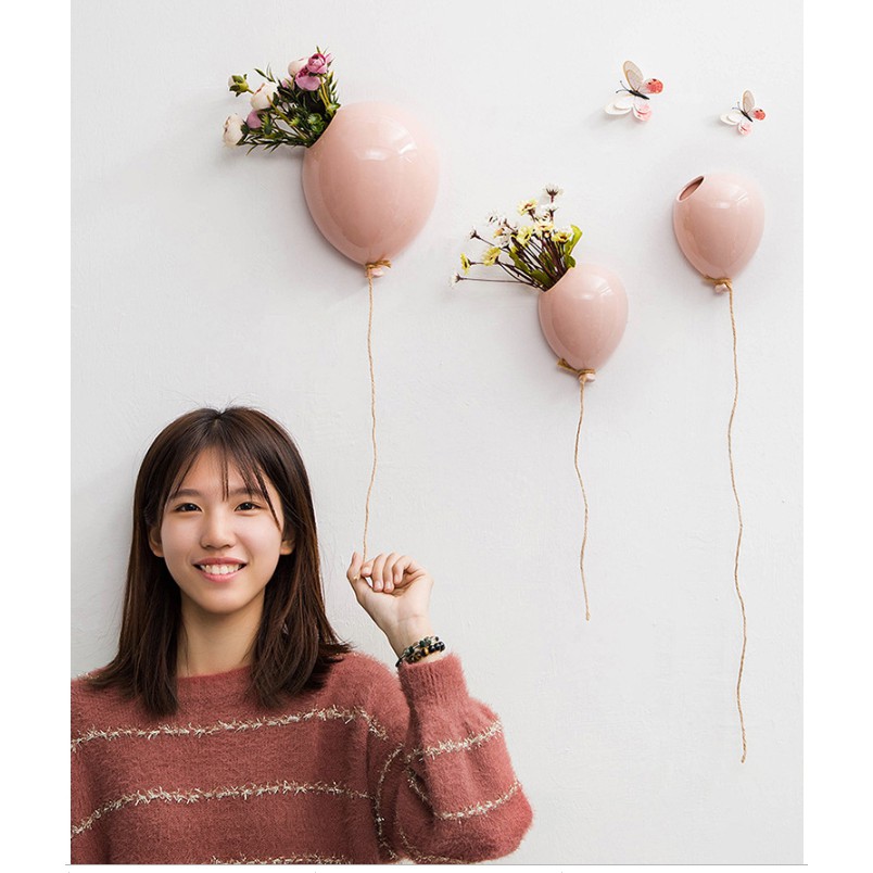 Bình hoa treo tường hình bong bóng bằng sứ cắm hoa phong cách hiện đại siêu dễ thương- 1 bộ 2 size lớn+ nhỏ-kèm đinh