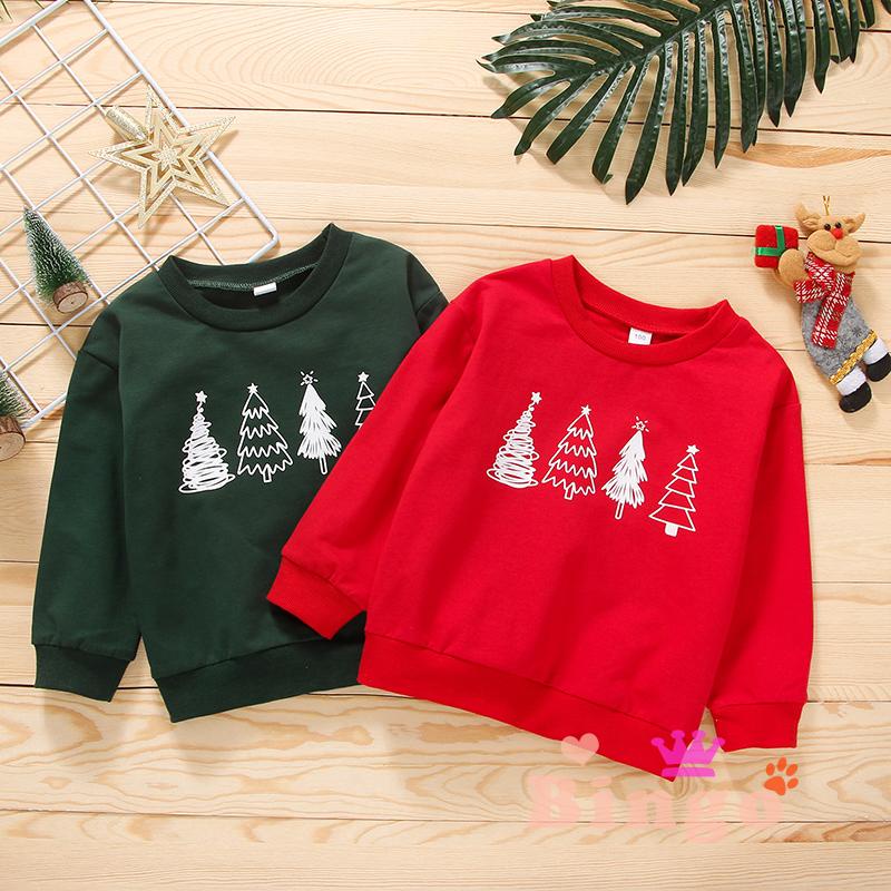 Áo nỉ tay dài in hình cây thông Giáng Sinh dành cho bé trai gái 2-9 tuổi