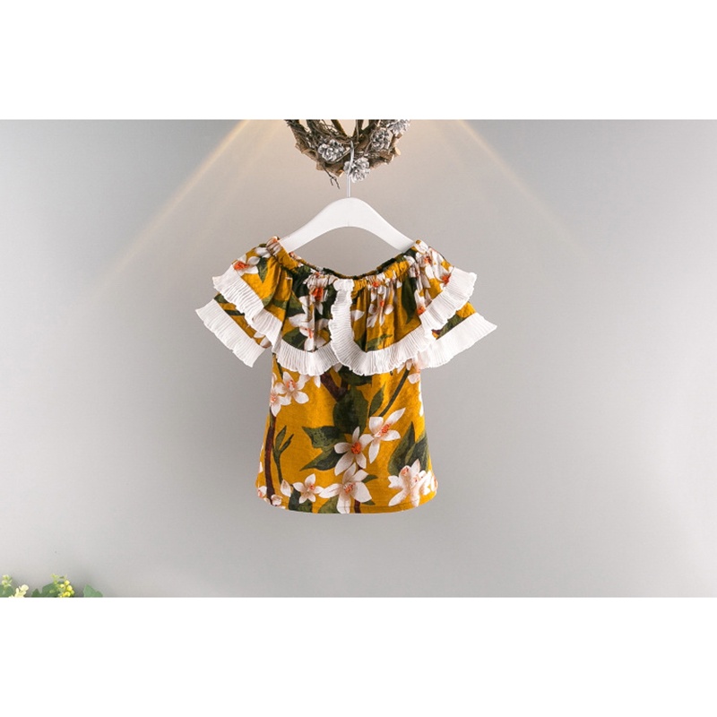 BEAR LEADER Bộ Áo Tay Ngắn Họa Tiết Hoa + Quần Ngắn Màu Trắng Thời Trang Mùa Hè Xinh Xắn Cho Bé Gái