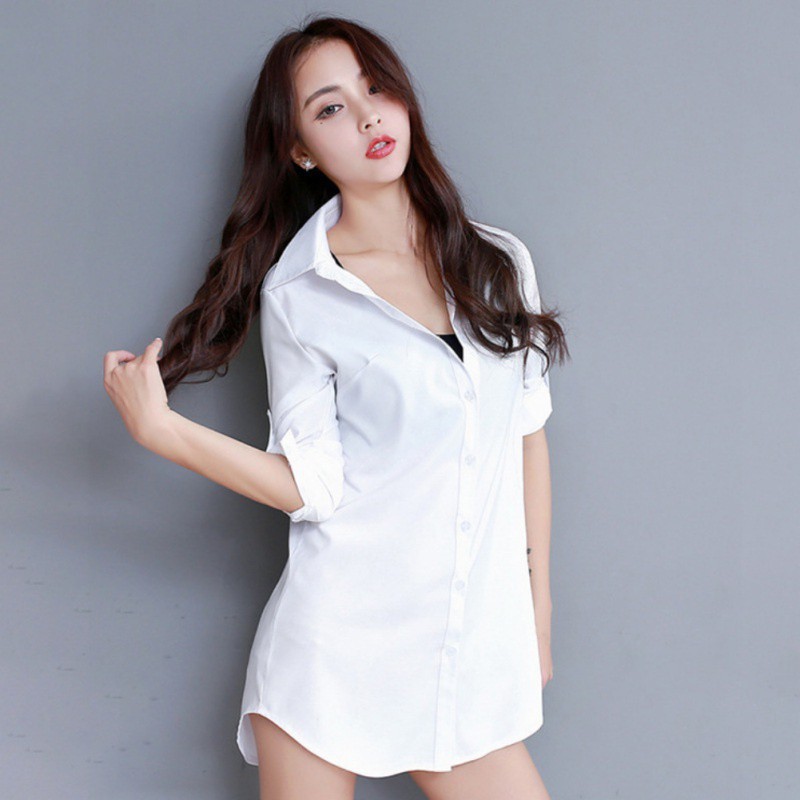 Đầm Trắng Tay Lỡ Phối Nút Thanh Lịch Hợp Thời Trang