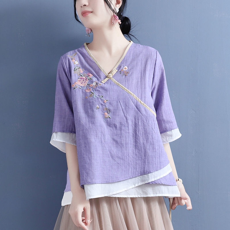 ☻ L O T U S ☻ Áo Kiểu Cổ Chữ V Plus Size Phong Cách Cổ Điển CAL1832