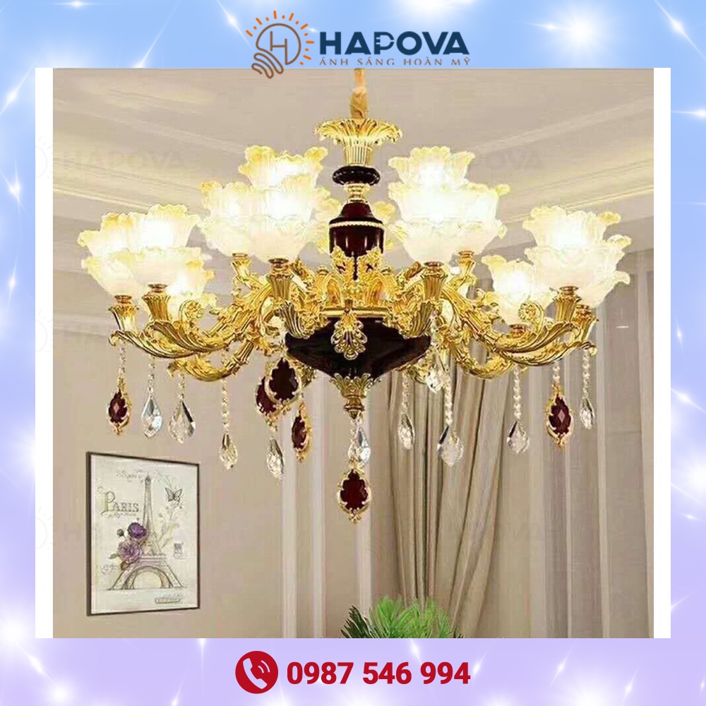 Đèn chùm phòng khách HAPOVA ASOMI 15 tay + Tặng kèm bóng led DCH 6067