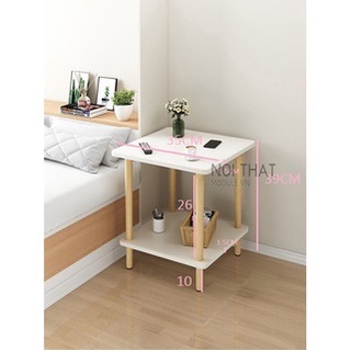 Tab đầu giường - Bàn trà vuông - Kệ decor 2 tầng chân gỗ tự nhiên phong cách hiện đại