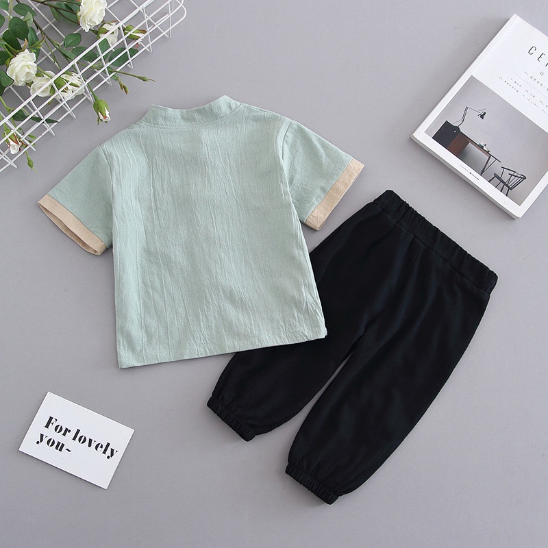 Bộ Đồ Hán Phục Ngắn Tay Thoáng Khí Phong Cách Trung Hoa Cho Bé Trai