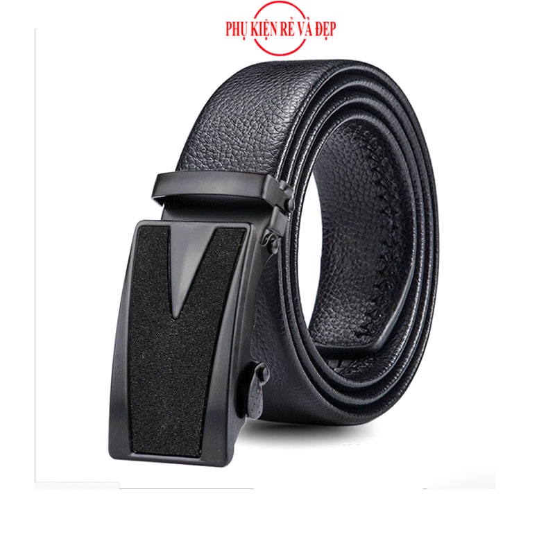 Thắt lưng nam chất liệu da cao cấp chữ V đầu dây điều chỉnh trượt thắt tự động, thương hiệu quốc tế