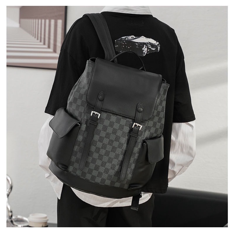 Balo da kẻ KARO PU cao cấp chống nước cặp đi học đi chơi | BigBuy360 - bigbuy360.vn