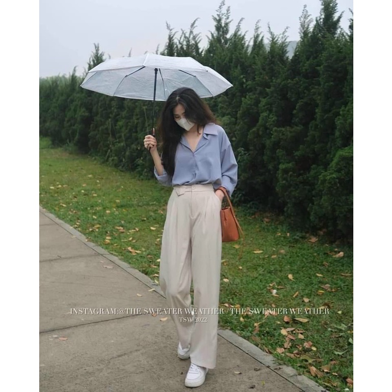 Quần Ống Suông Ru.by Nắp Túi Dáng Dài Cạp Cao Cách Điệu Phong Cách Hàn Quốc