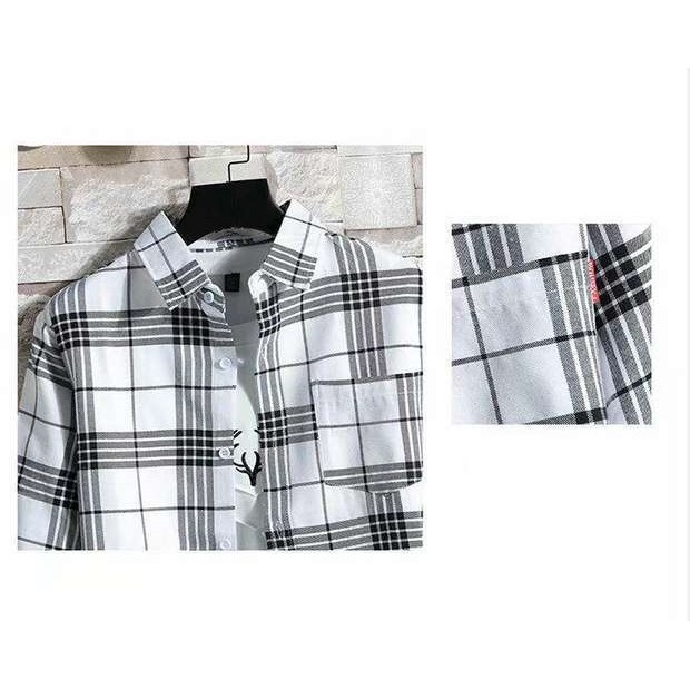 Áo sơ mi nam dài tay kẻ caro trắng đen | BigBuy360 - bigbuy360.vn