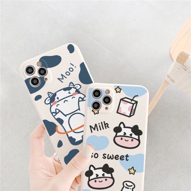 Ốp Lưng Iphone Viền Vuông Hình Bò Sữa Siêu Xinh 7plus/8/8plus/x/xs/xs max/11/11pro/11 promax/12 /12pro/12 pro max