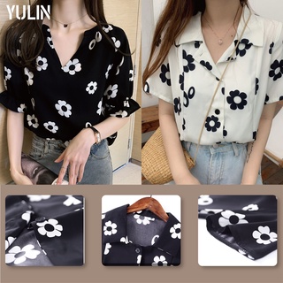 High quality vintage floral print shirt Korean style summer fashion for women 2022
