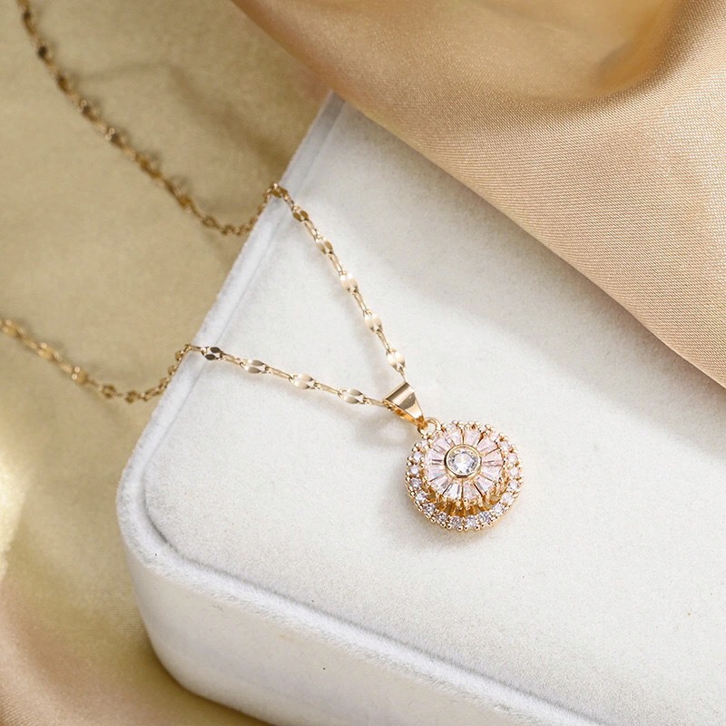 Dây chuyền nữ TITAN NGUYÊN CHẤT vòng cổ nữ KHÔNG GỈ mặt xoay đá pha lê cao cấp thời trang sang trọng 2021