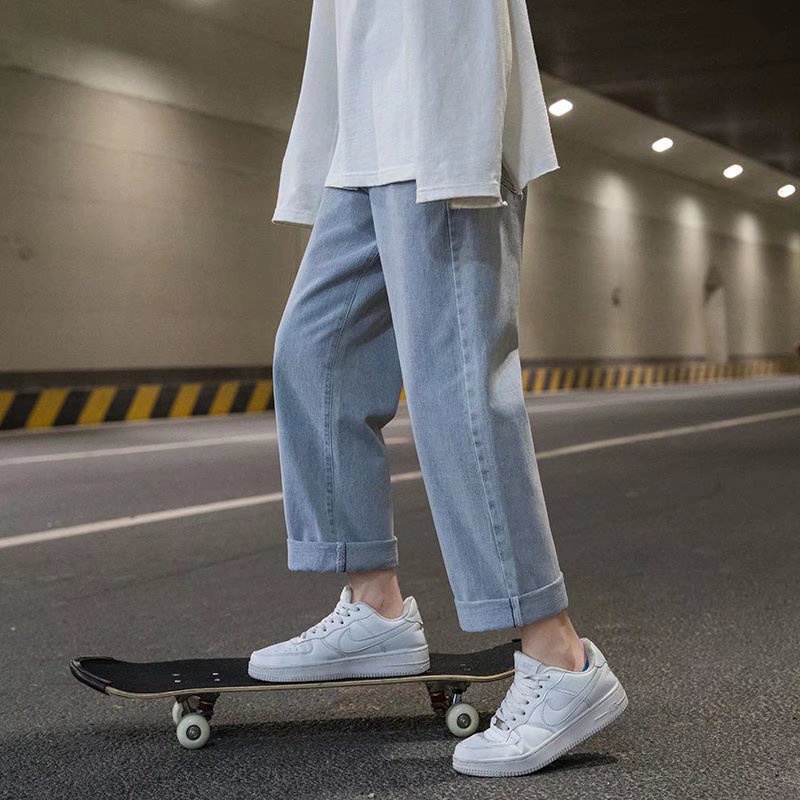 Quần jeans Ống Rộng Lưng Thun Thoải Mái Phong Cách Hip Hop Đường Phố Nhật Bản Cho Nam Cỡ S-5XL
