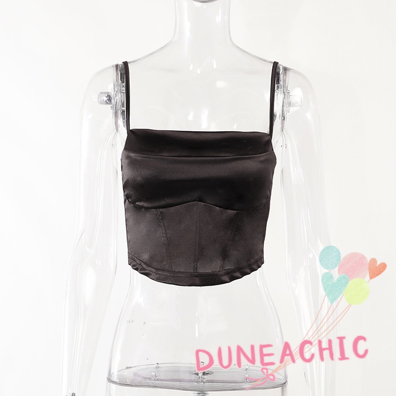 DUNEA Áo Tank Top Trễ Vai Màu Trơn Thời Trang Cho Nữ