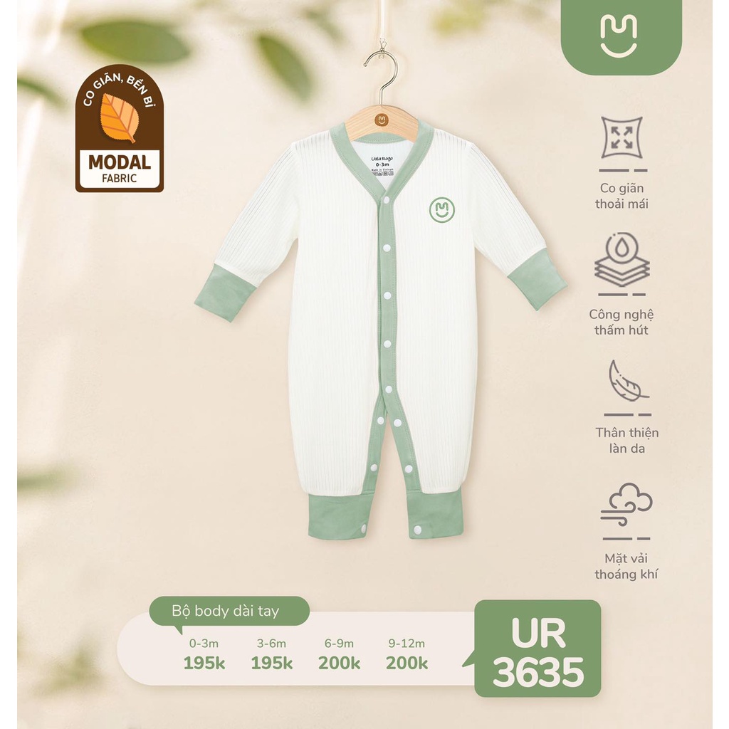 Bodysuit Uala Rogo dài tay chất Modal cao cấp mềm mịn mỏng nhẹ mát da viền đơn giản cho bé trai bé gái sơ sinh 3635