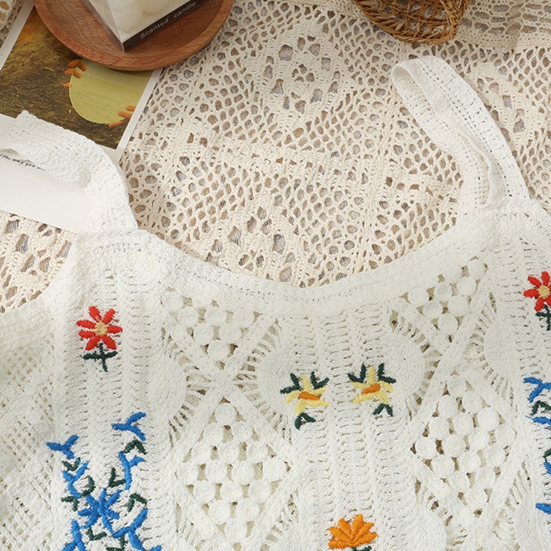 Brroa Áo Croptop Dệt Kim Không Tay Thêu Hoa Nhỏ Khoét Rỗng Nhiều Màu Sắc Cổ Điển Diam Cho Nữ