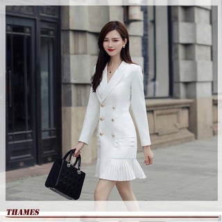Váy Công Sở Cổ Vest Chân Xếp Ly