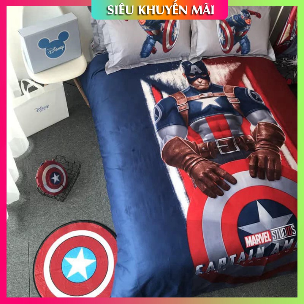 Bộ Chăn ga gối 4 món cotton 100% disney trẻ em cực mềm mượt xuất khẩu captain america